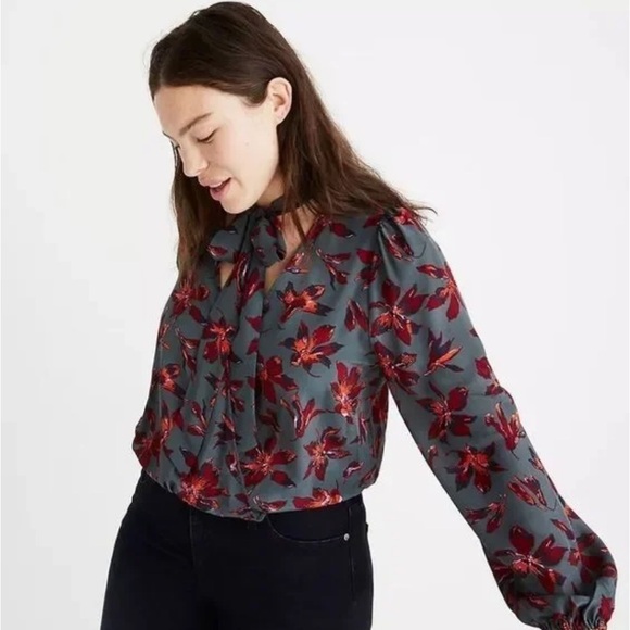 Madewell Silk Tie Neck Wrap Top in Winter Orchid Size XS - Picture 1 of 8